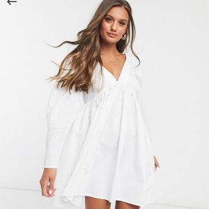 ASOS DESIGN petite cotton babydoll mini dress in white